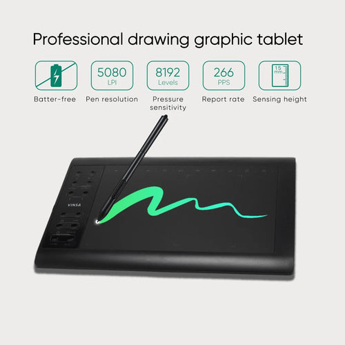 1060Plus Graphic Tablet High Speed With Battery-Free Stylus Digital Art Graphic Tablet