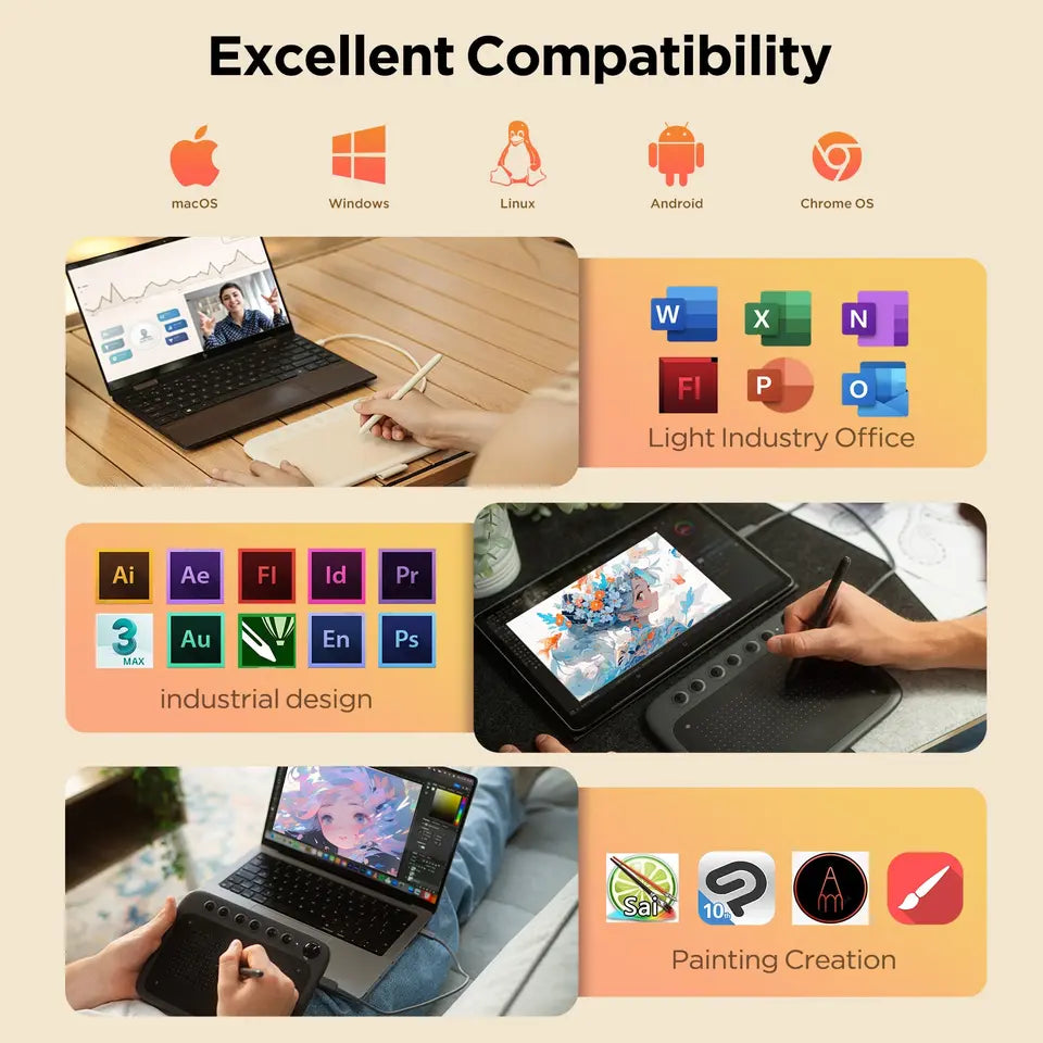 Q6 Graphic Tablet Drawing Tablet Digital Drawing Board Writing Pad for Children Kids Support Android PC Mac