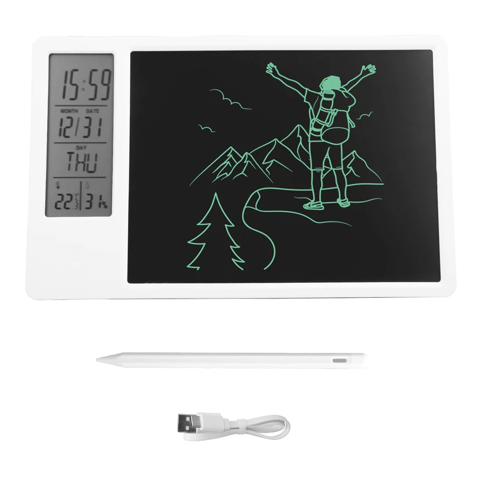 Desktop Electronic Writing & Drawing Tablet - Reusable LCD Handwriting Pad with Digital Calendar, Memo Board for